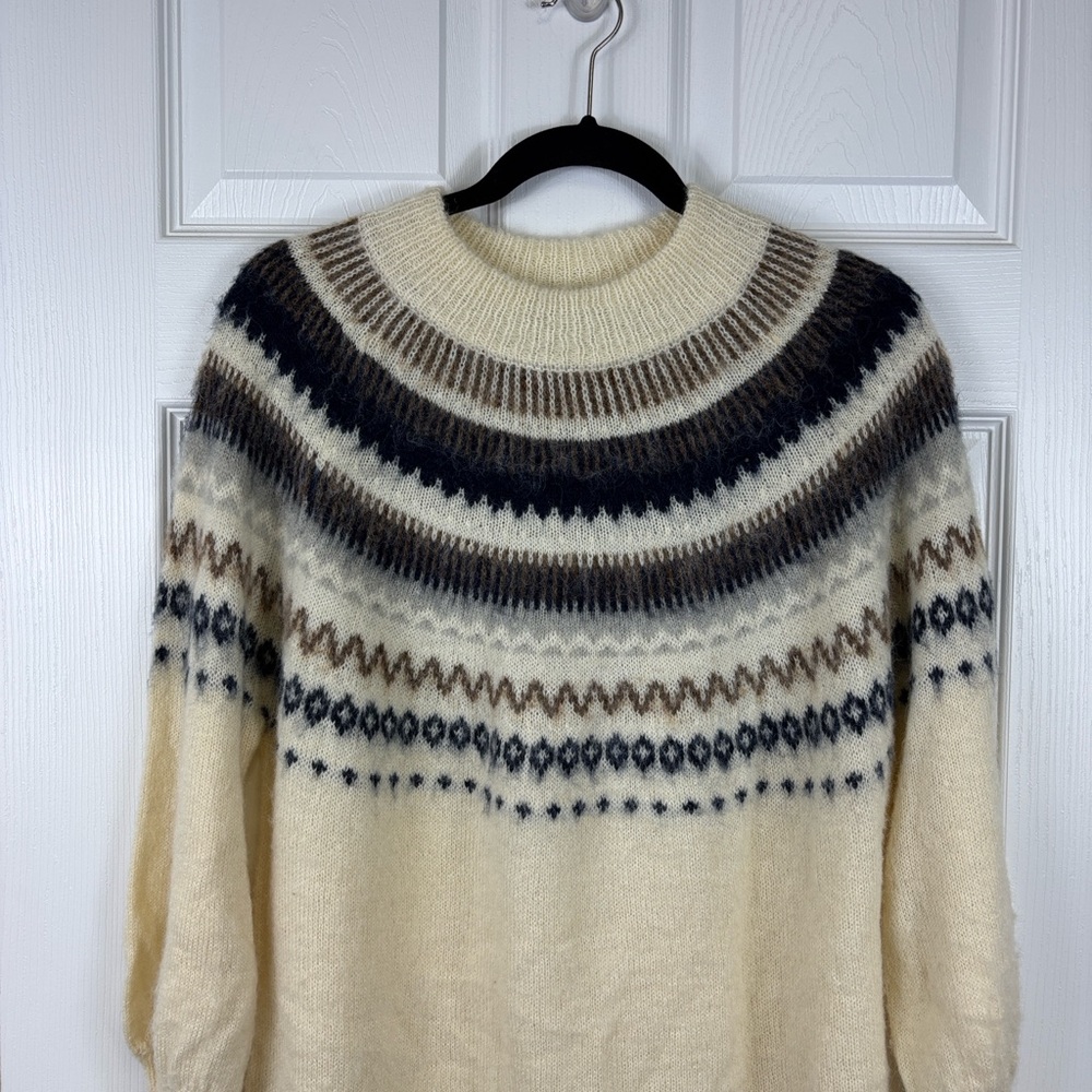 NWOT J. Crew Fair Isle Yolk puff sleeve cream and navy sweater sz sm - Picture 5 of 10